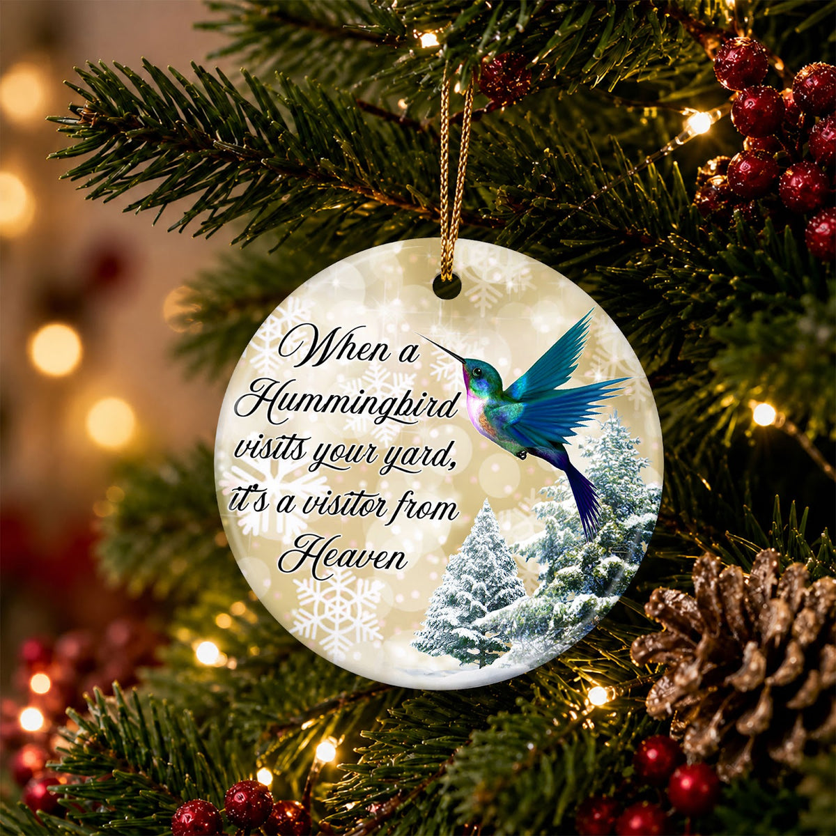 Hummingbird Visitor Christmas Ornament, Remembrance Keepsake Gift, Ceramic Tree Decoration
