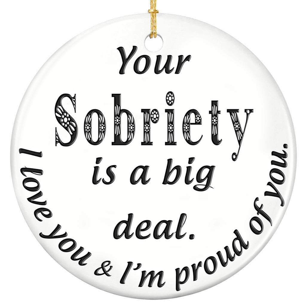 A Quiet Message of Pride Set in Ornate Victorian Type on Plain White. Ceramic Keepsake for Recovery Milestones.