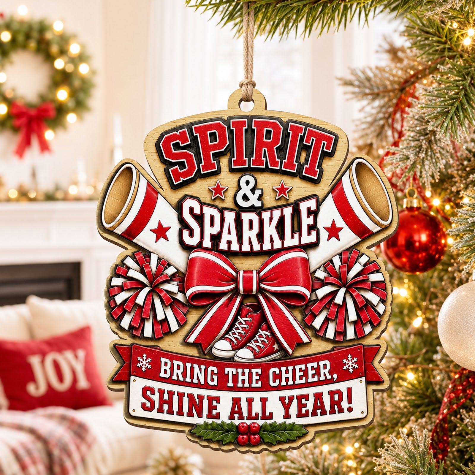 Cheerleader Wood Christmas Ornament