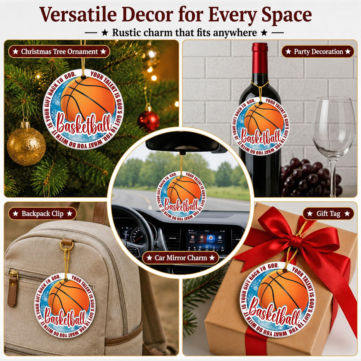 Basketball Christmas Ornament, Faith Your Talent Is A Gift Idea, Ceramic Tree Decoration