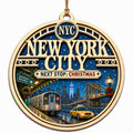 The Manhattan Skyline and the Statue of Liberty Across Two Wood Layers. Keepsake for New York Travelers.