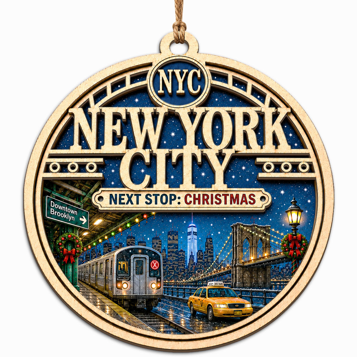 The Manhattan Skyline and the Statue of Liberty Across Two Wood Layers. Keepsake for New York Travelers.