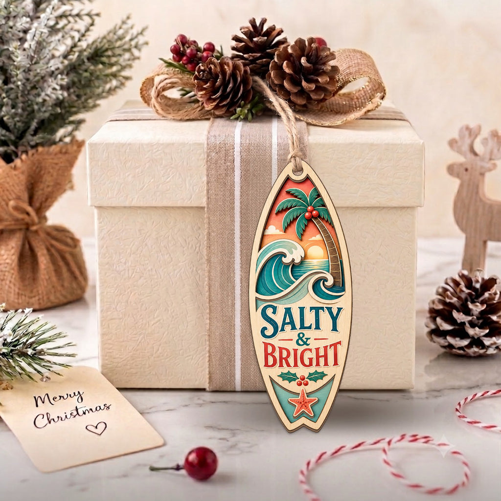 Surfboard Wood Christmas Ornament