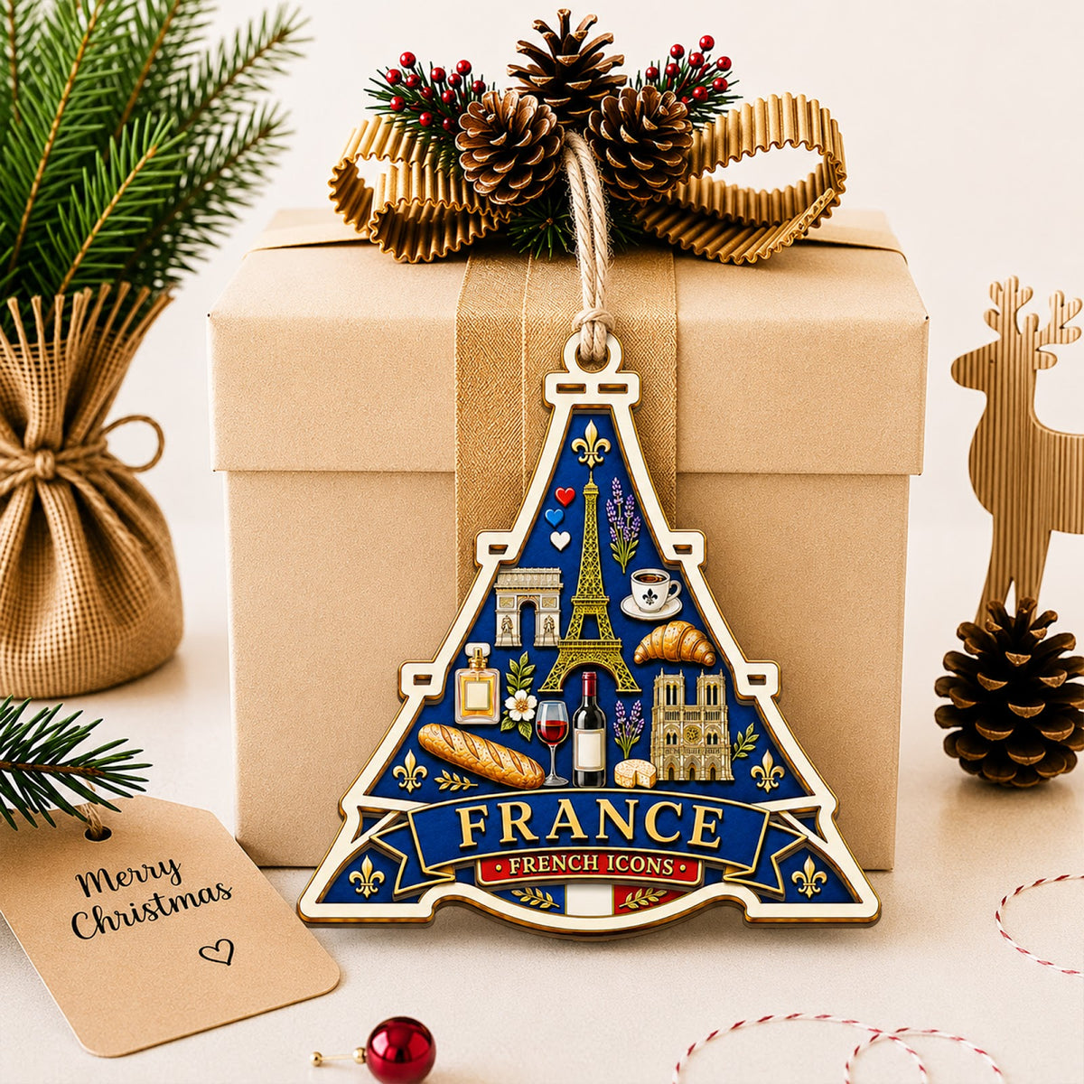 Switzerland Christmas Ornament, Matterhorn Alps and Ski Souvenir Gift, Wood Tree Decoration