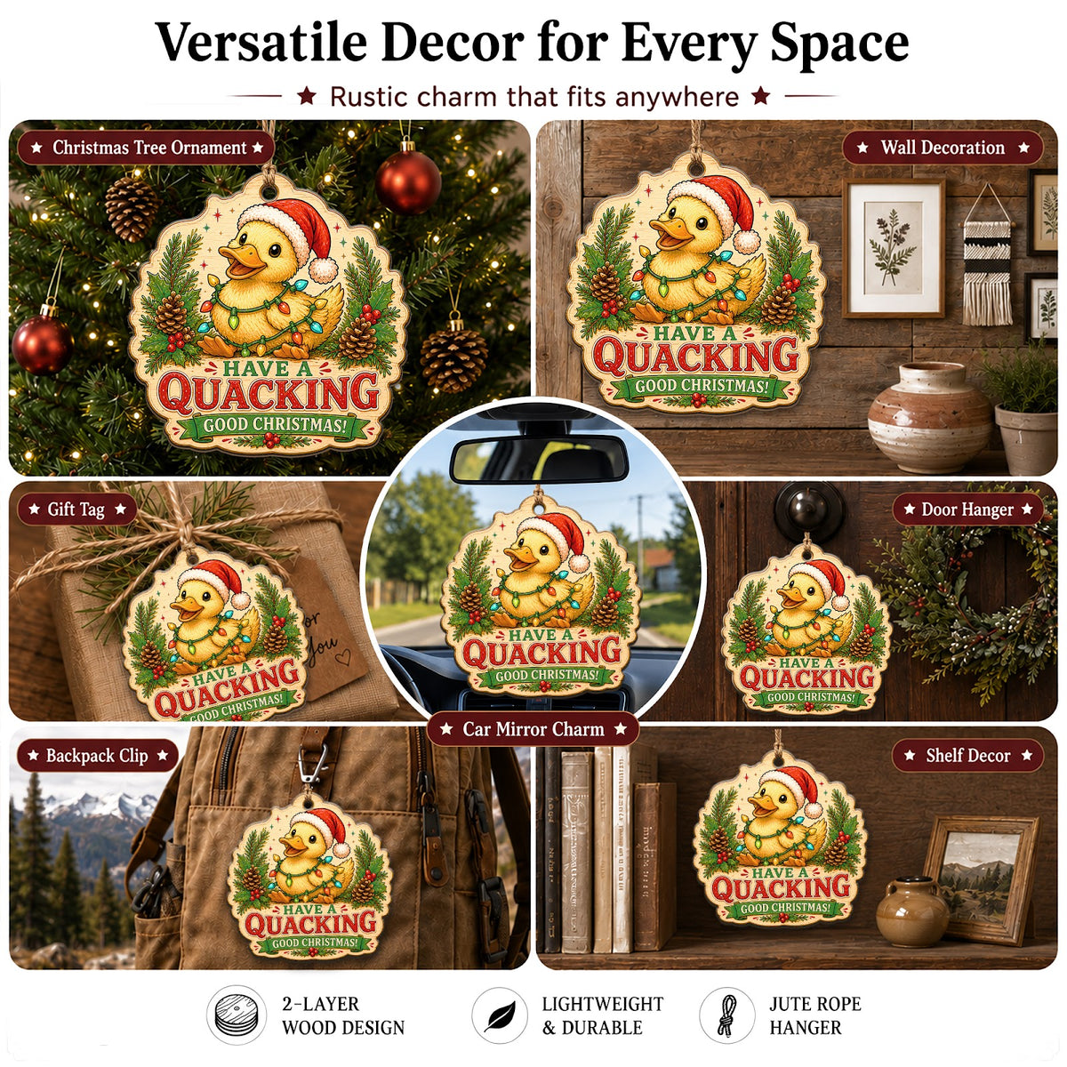 Duck Christmas Ornament, Stocking Stuffer For Duck Lover, Wood Hanging Tree Decoration