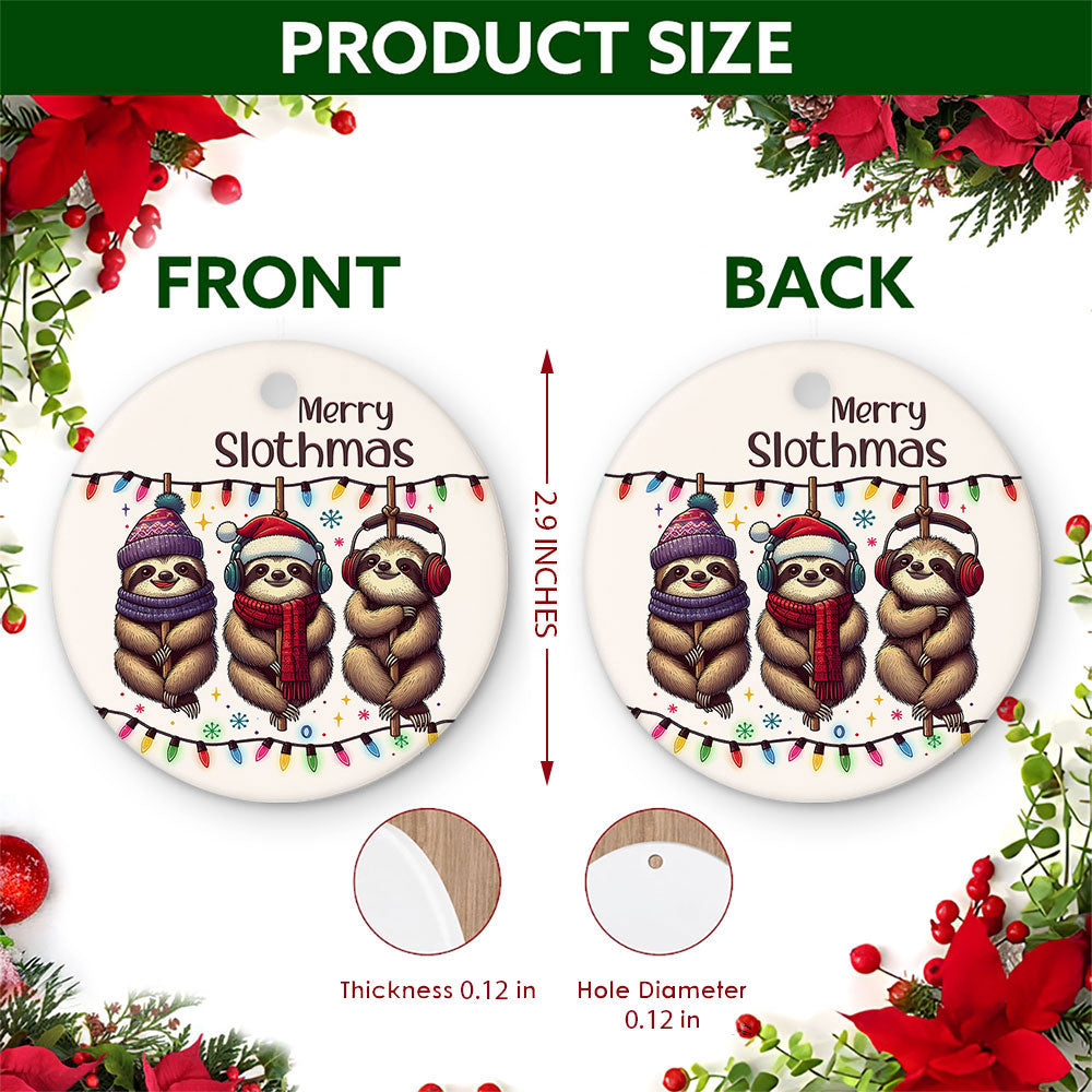 Sloth Christmas Ornament, Three Sloths Hanging Cute Gift, Ceramic Hanging Tree Decoration