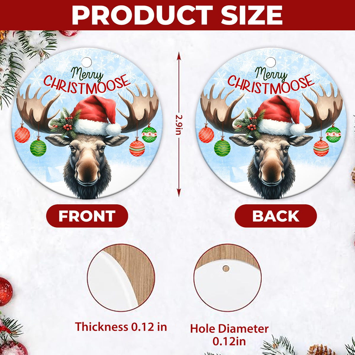 Moose Christmas Ornament, Merry Christmoose Cabin Gift, Ceramic Hanging Tree Decoration