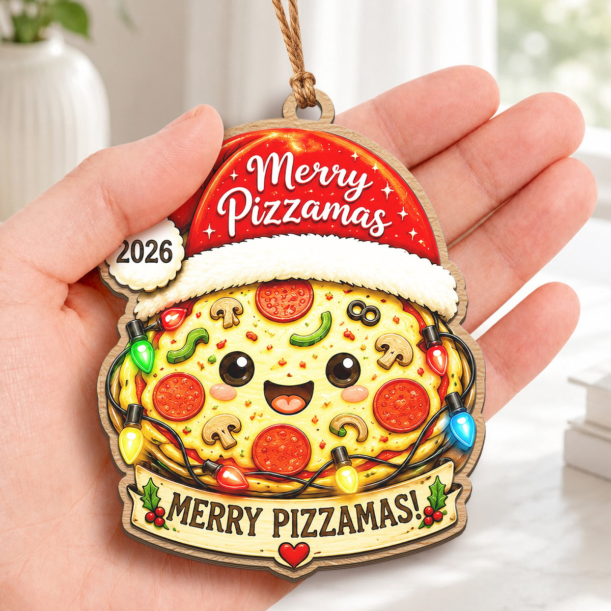 Pizza Wood Christmas Ornament