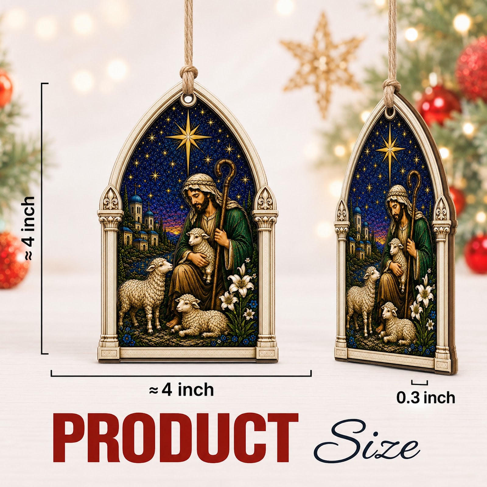 Shepherd Christmas Ornament, Biblical Gift For Christian, Wood Hanging Tree Decoration