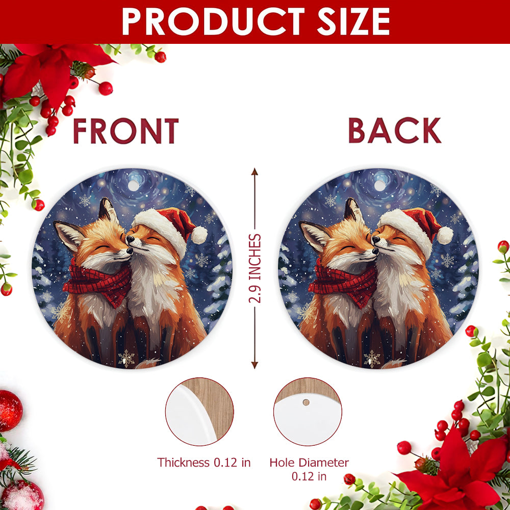 Fox Christmas Ornament, Couples Woodland Animal Love Gift, Ceramic Hanging Tree Decoration
