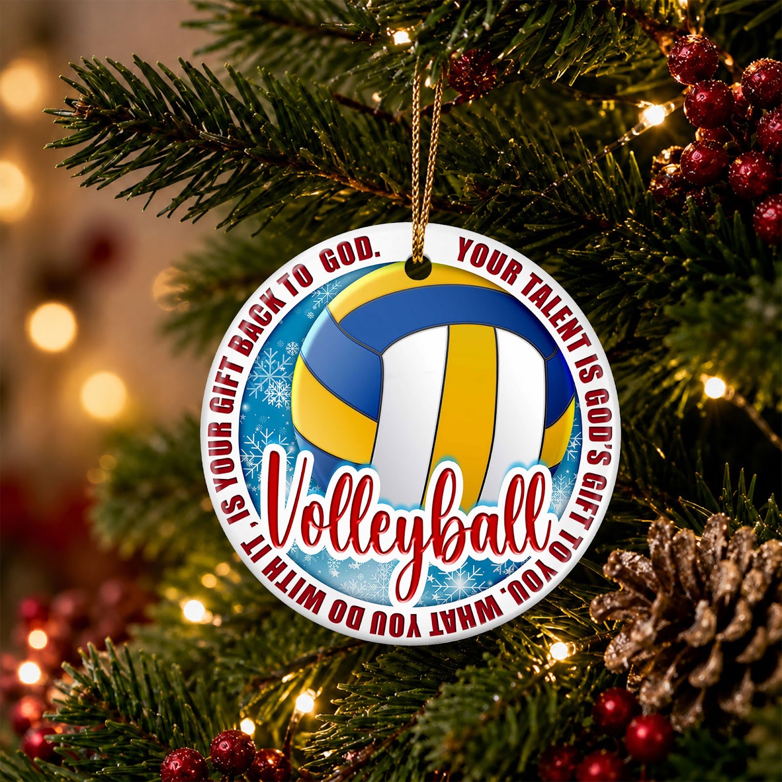 Volleyball Christmas Ornament, Faith Your Talent Is A Gift Idea, Ceramic Tree Decoration