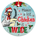 White Chicken in a Santa Hat and Blue Glasses Holding a Quill and a Scroll List. Ceramic Keepsake.