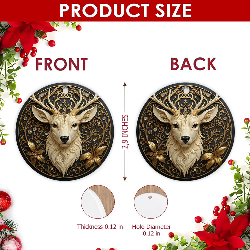 Deer Christmas Ornament, Jeweled Filigree Cabin Decor Gift, Ceramic Hanging Tree Decoration