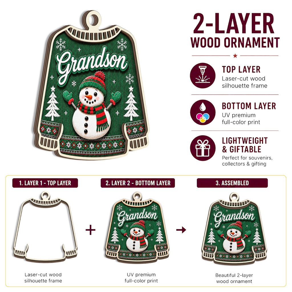 Grandson Christmas Ornament, Grandparent Gift For Boy, Wood Hanging Tree Decoration