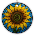 Large Yellow Sunflower With a Spiral Center on Faceted Blue Glass. Ceramic Keepsake for Garden Lovers.