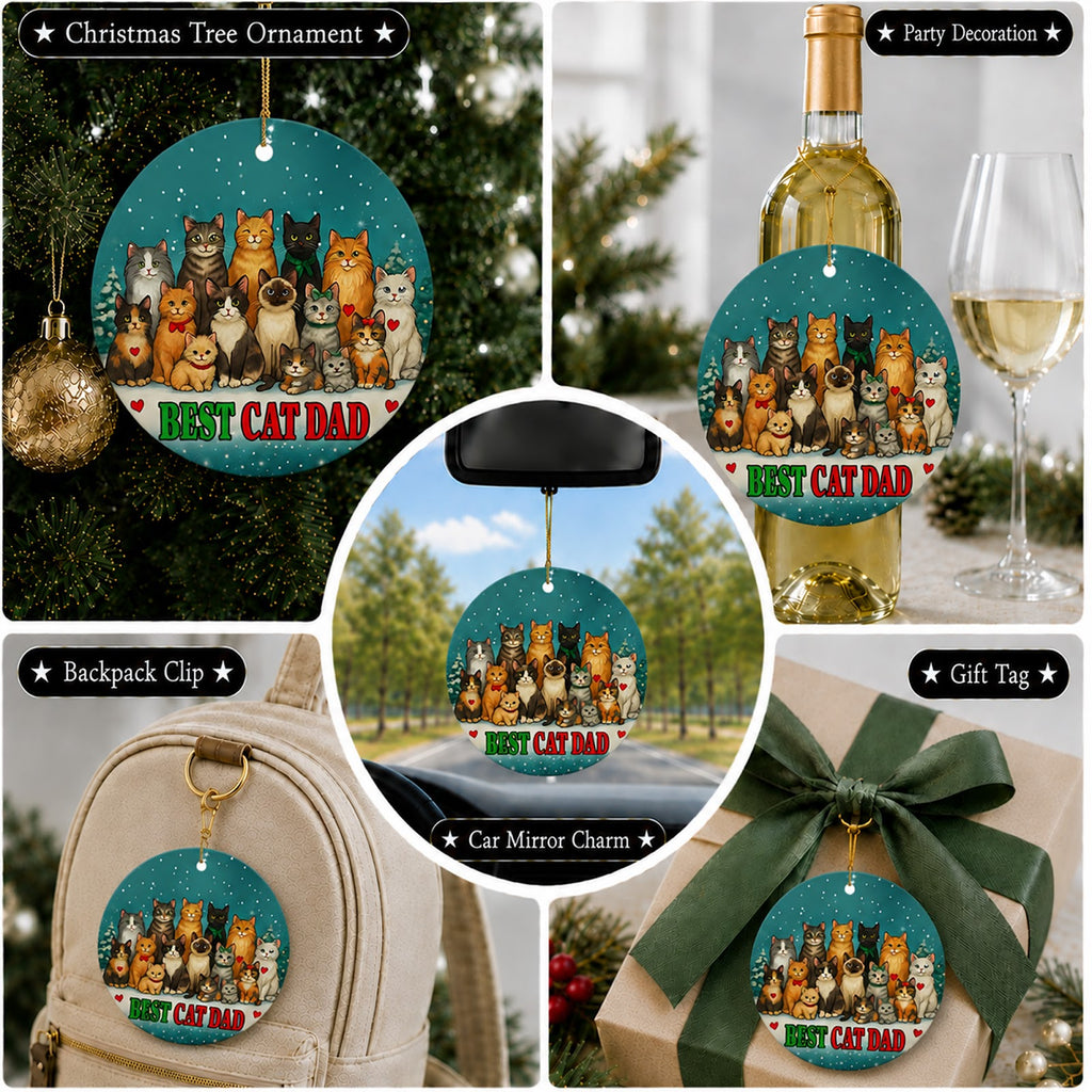 Cat Dad Christmas Ornament, Best Cat Dad Keepsake Gift, Ceramic Hanging Tree Decoration