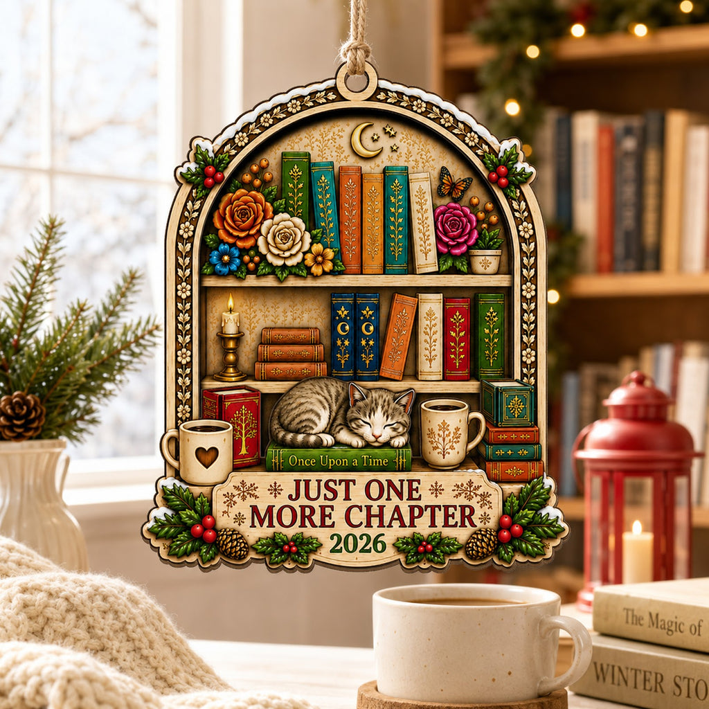 Book One More Chapter Reader Christmas Ornament, Stocking Stuffer For Reader, Wood Ornament