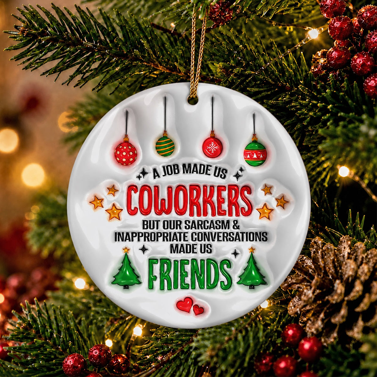 Coworker Christmas Ornament, Funny Work Friend Office Gift, Ceramic Hanging Tree Decoration