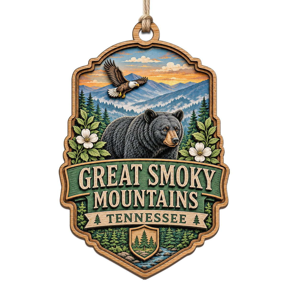 Misty Ridges Above a Forested Appalachian Valley With Wildlife. Wood Keepsake for Southern Hikers.