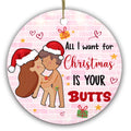 Cheeky Adults-Only Couple in Santa Hats Among Hearts and Gifts. Ceramic Keepsake for Partners With Humor.