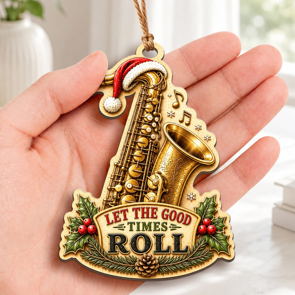 Saxophone Christmas Ornament, Stocking Stuffer For Sax Player, Wood Hanging Tree Decoration