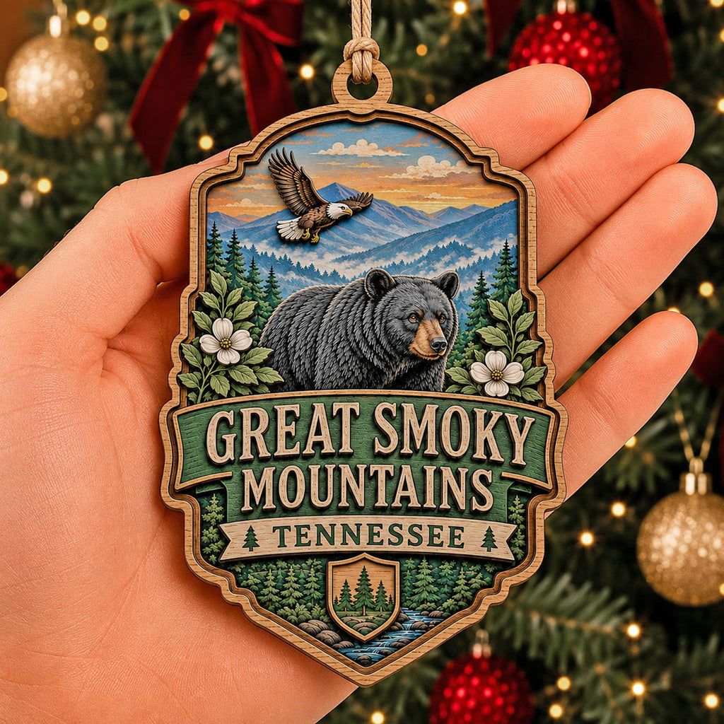 Great Smoky Mountains Christmas Ornament, Appalachian National Park Hiker Gift, Wood Ornament