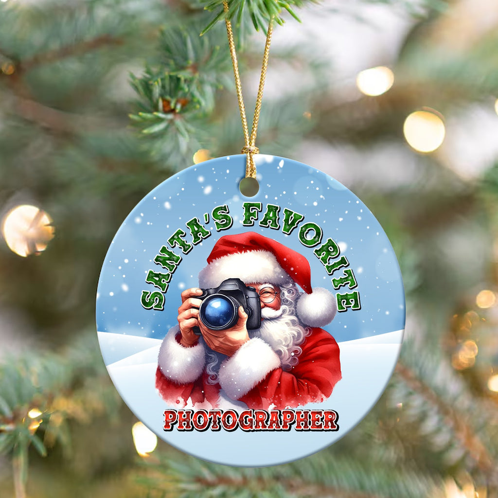 Photographer Christmas Ornament, Santas Favorite Photographer, Ceramic Hanging Tree Decoration