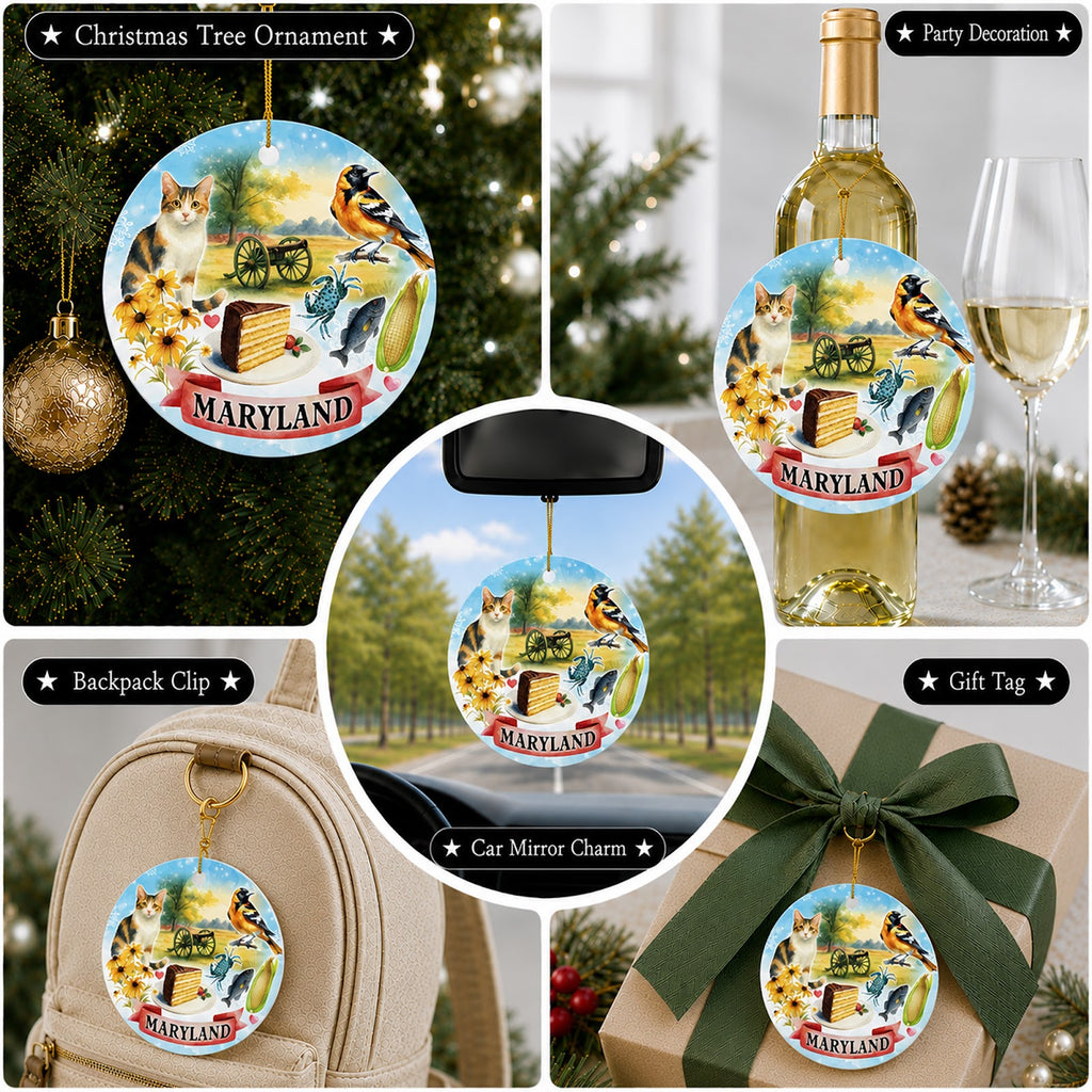 Maryland Christmas Ornament, State Souvenir Keepsake, Ceramic Hanging Tree Decoration