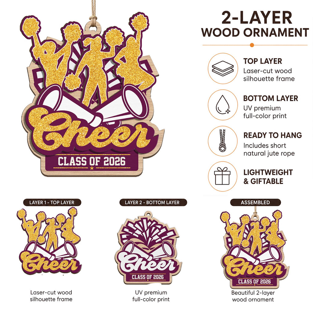 Cheerleader Wood Christmas Ornament