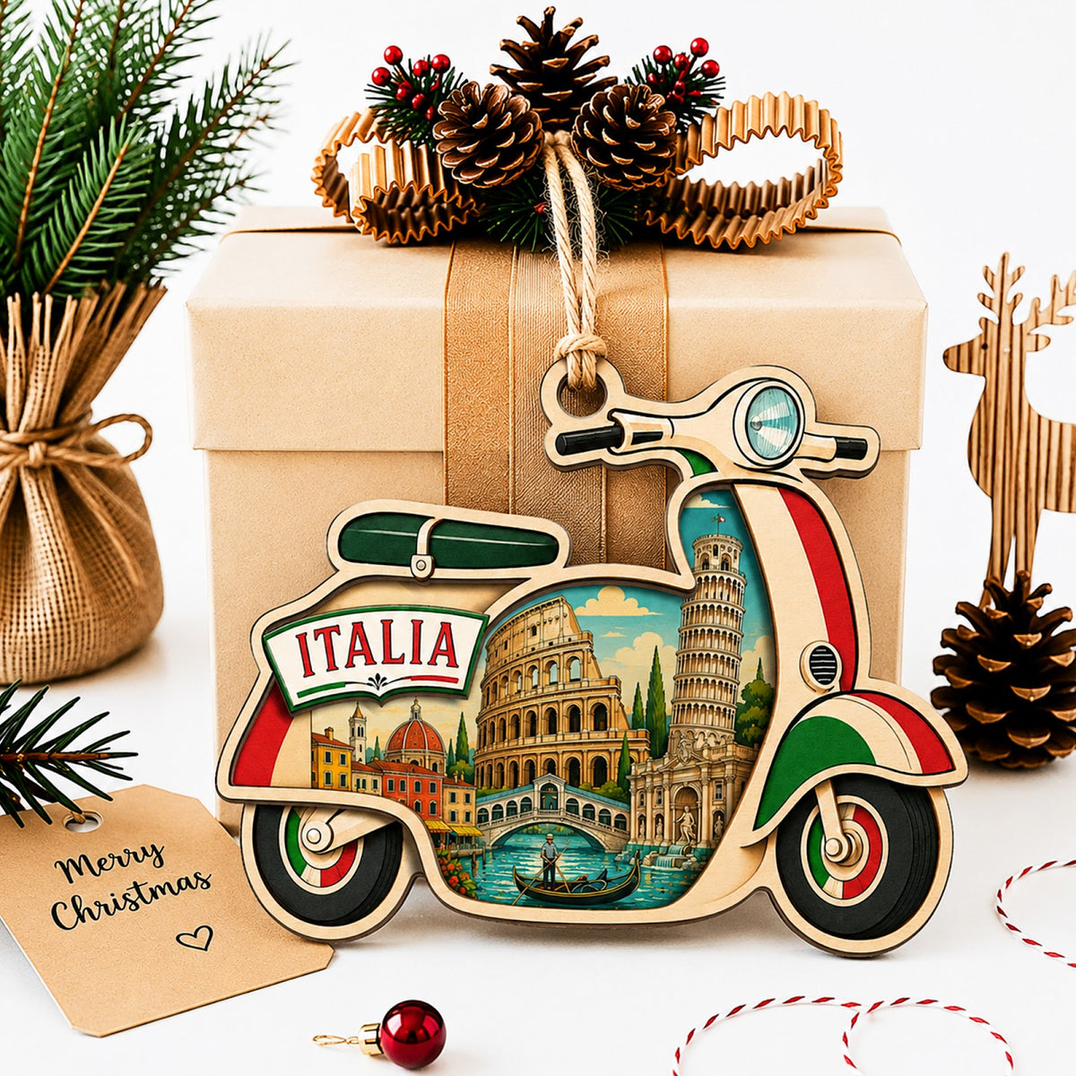 Thailand Christmas Ornament, Bangkok Wat Arun Travel Souvenir Gift, Wood Tree Decoration