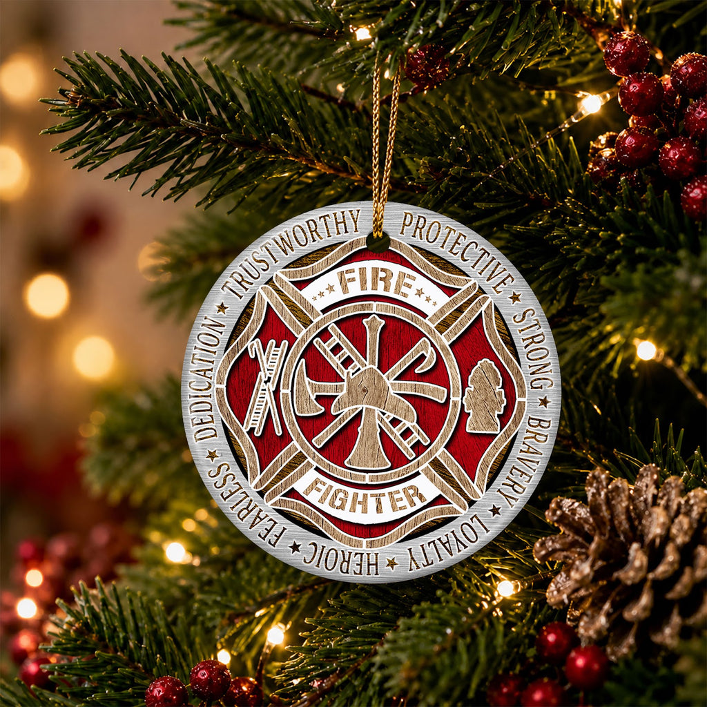 Firefighter Christmas Ornament, Maltese Cross Badge Gift, Ceramic Hanging Tree Decoration