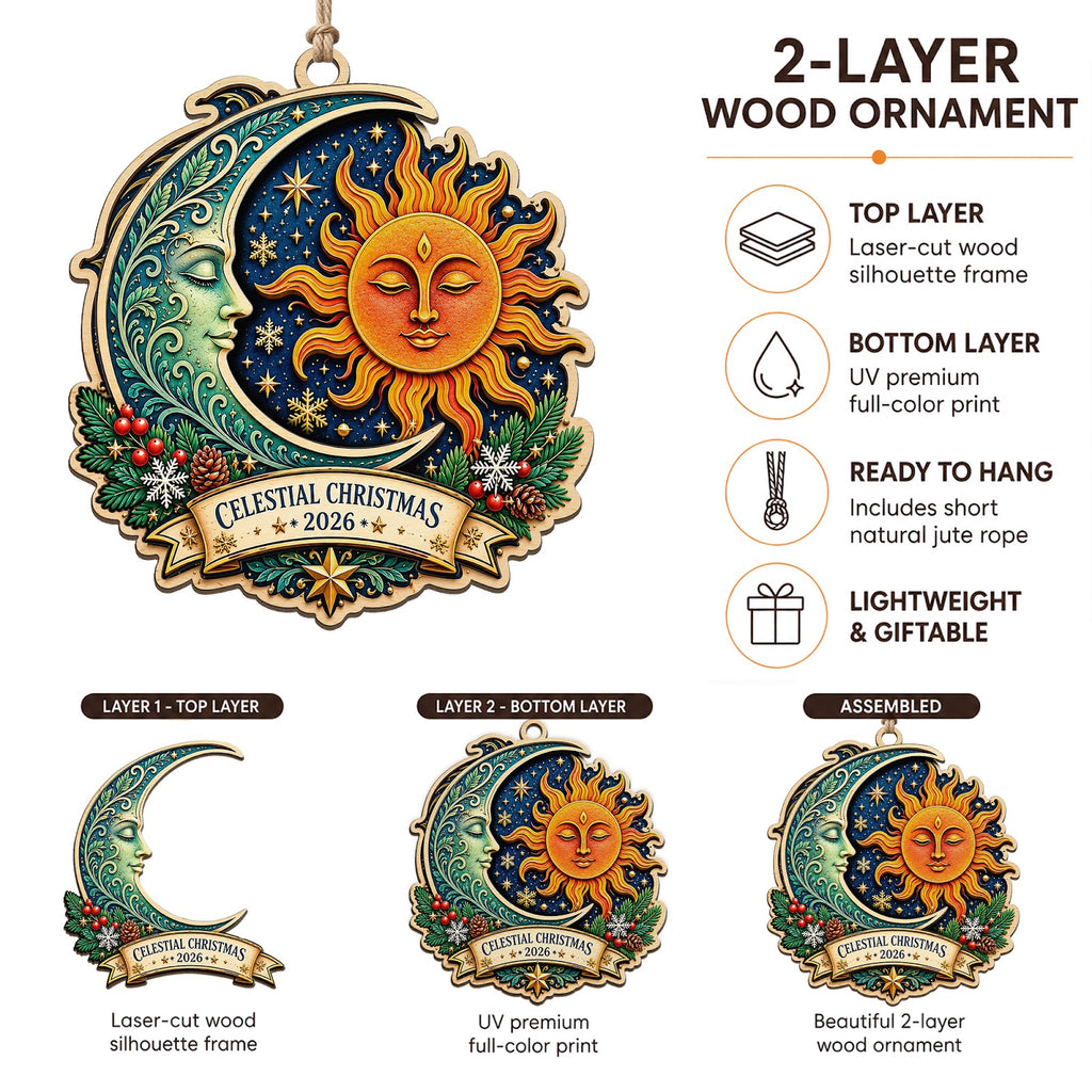 Sun And Moon Celestial Mystical Christmas Ornament, Celestial Balance Keepsake, Wood Ornament