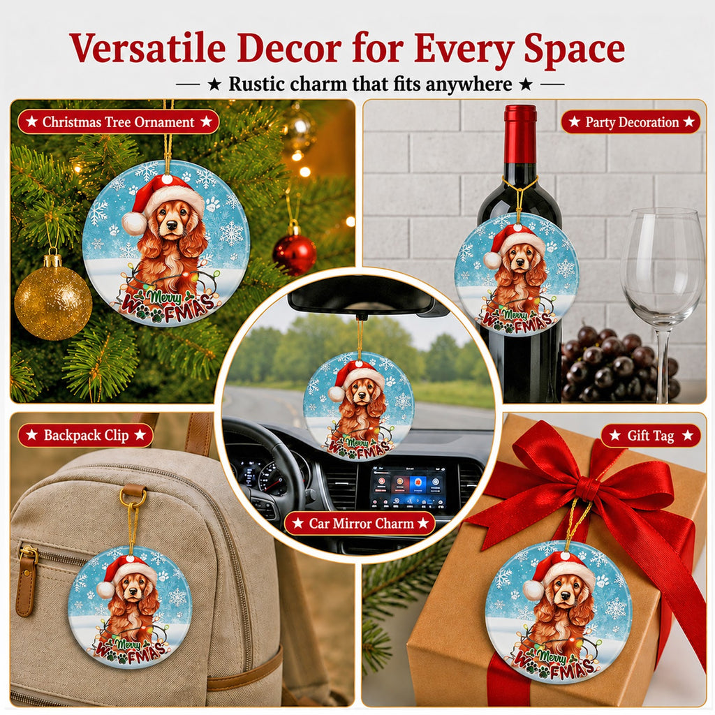 Cocker Spaniel Christmas Ornament, Merry Woofmas Dog Lover Gift, Ceramic Tree Decoration