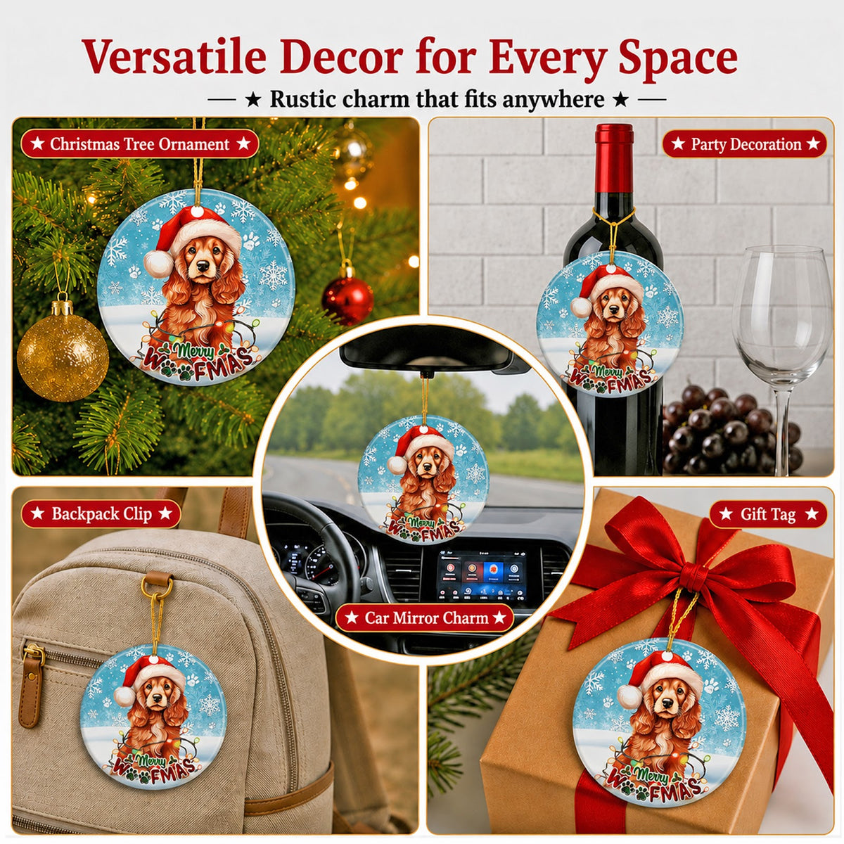 Cocker Spaniel Christmas Ornament, Merry Woofmas Dog Lover Gift, Ceramic Tree Decoration