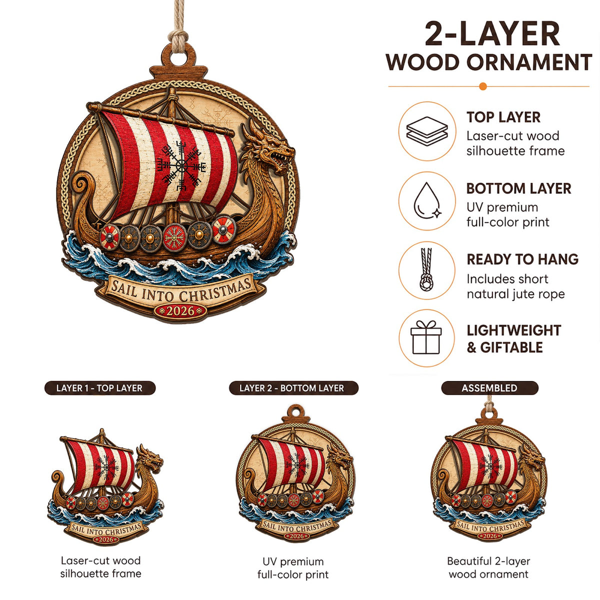Viking Norse Warrior Medieval Christmas Ornament, Norse Warrior Keepsake, Wood Tree Decoration