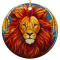 Lion Face Framed by a Fiery Orange and Gold Mosaic Mane With Amber Eyes. Ceramic Keepsake for Big Cat Fans.
