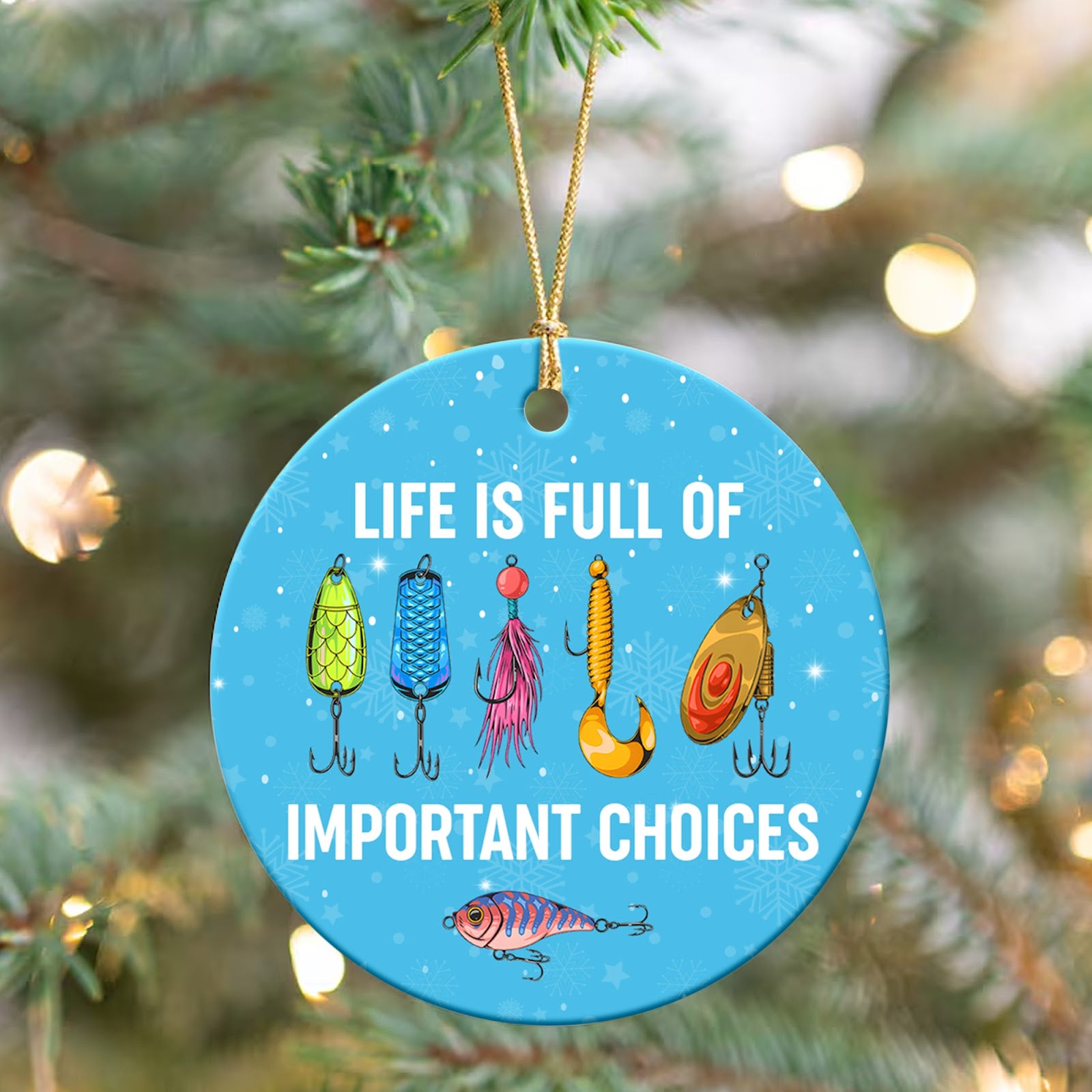 Fishing Christmas Ornament, Funny Lure Gift For Dad, Ceramic Hanging Tree Decoration