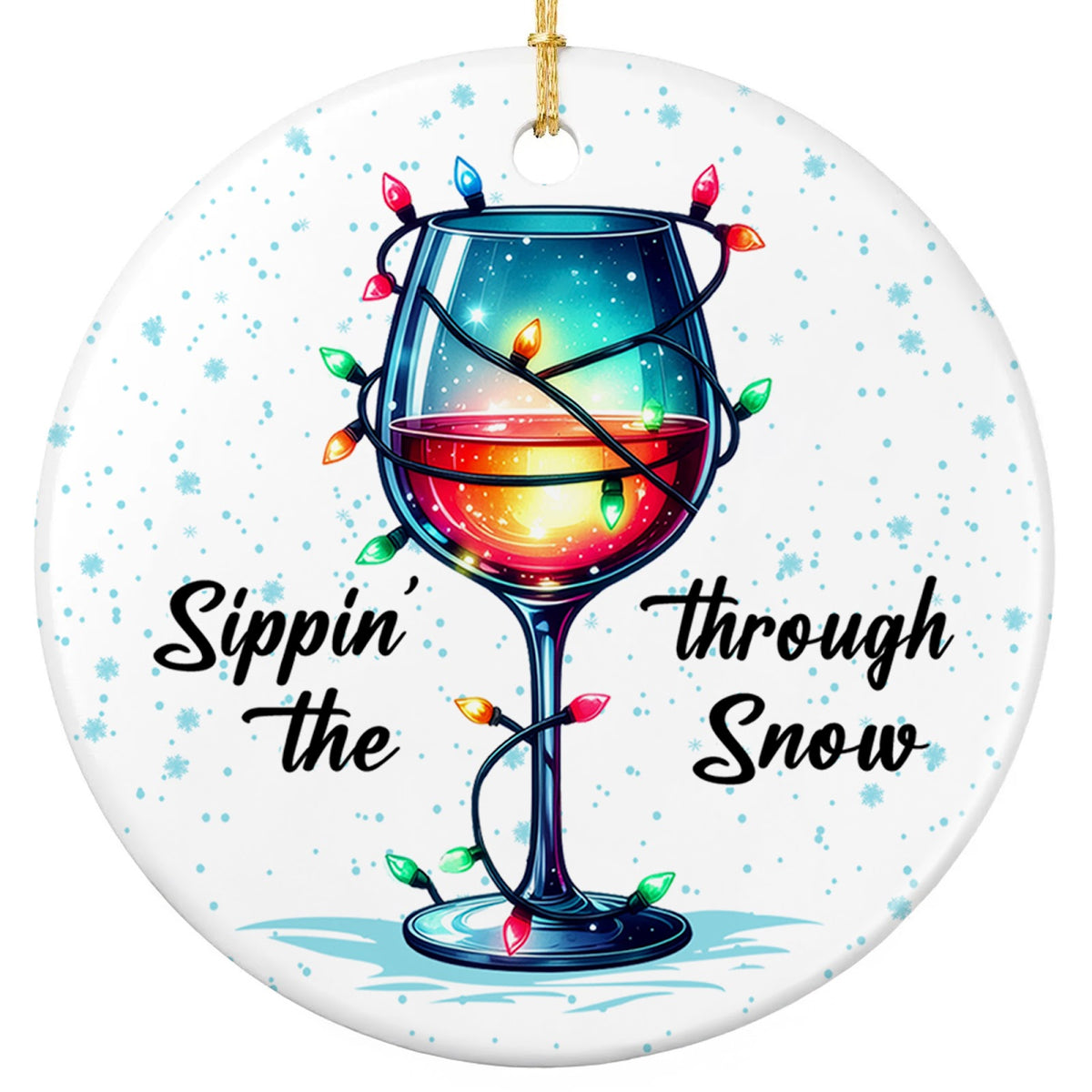 Stemmed Wine Glass of Swirled Red and Blue Wrapped in Colored Lights. Ceramic Keepsake for Wine Lovers.