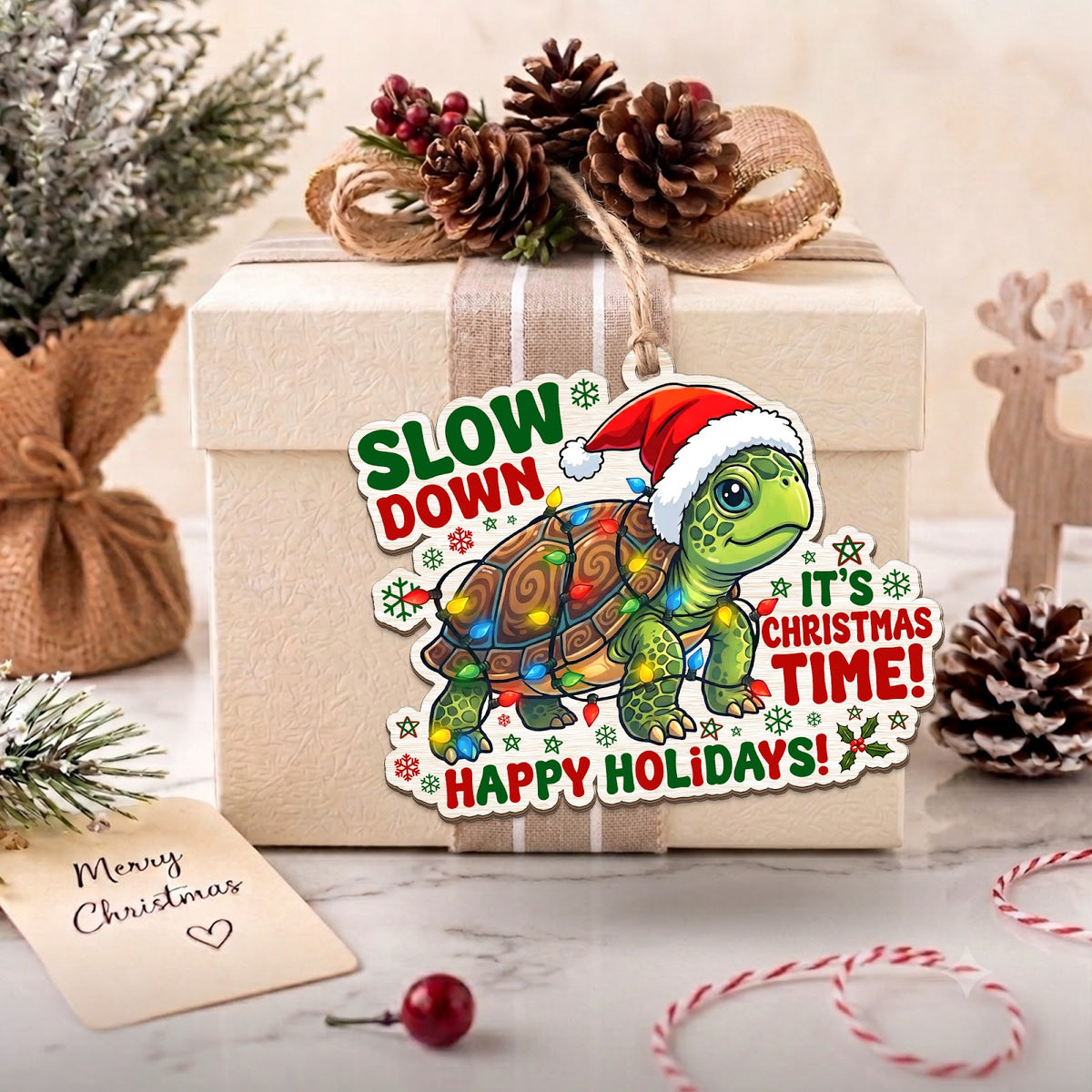 Turtle Christmas Ornament, Stocking Stuffer For Ocean Lover, Wood Hanging Tree Decoration