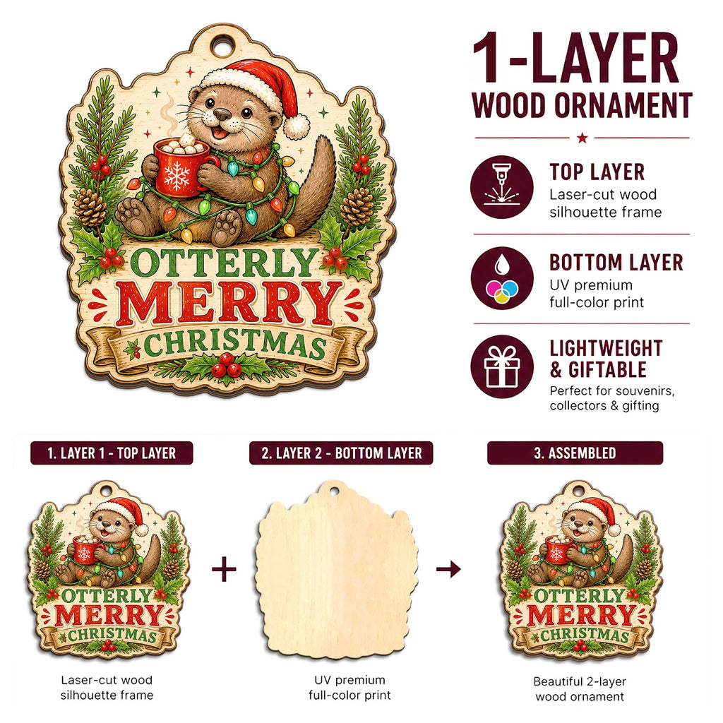 Otter Christmas Ornament, Stocking Stuffer For Otter Lover, Wood Hanging Tree Decoration