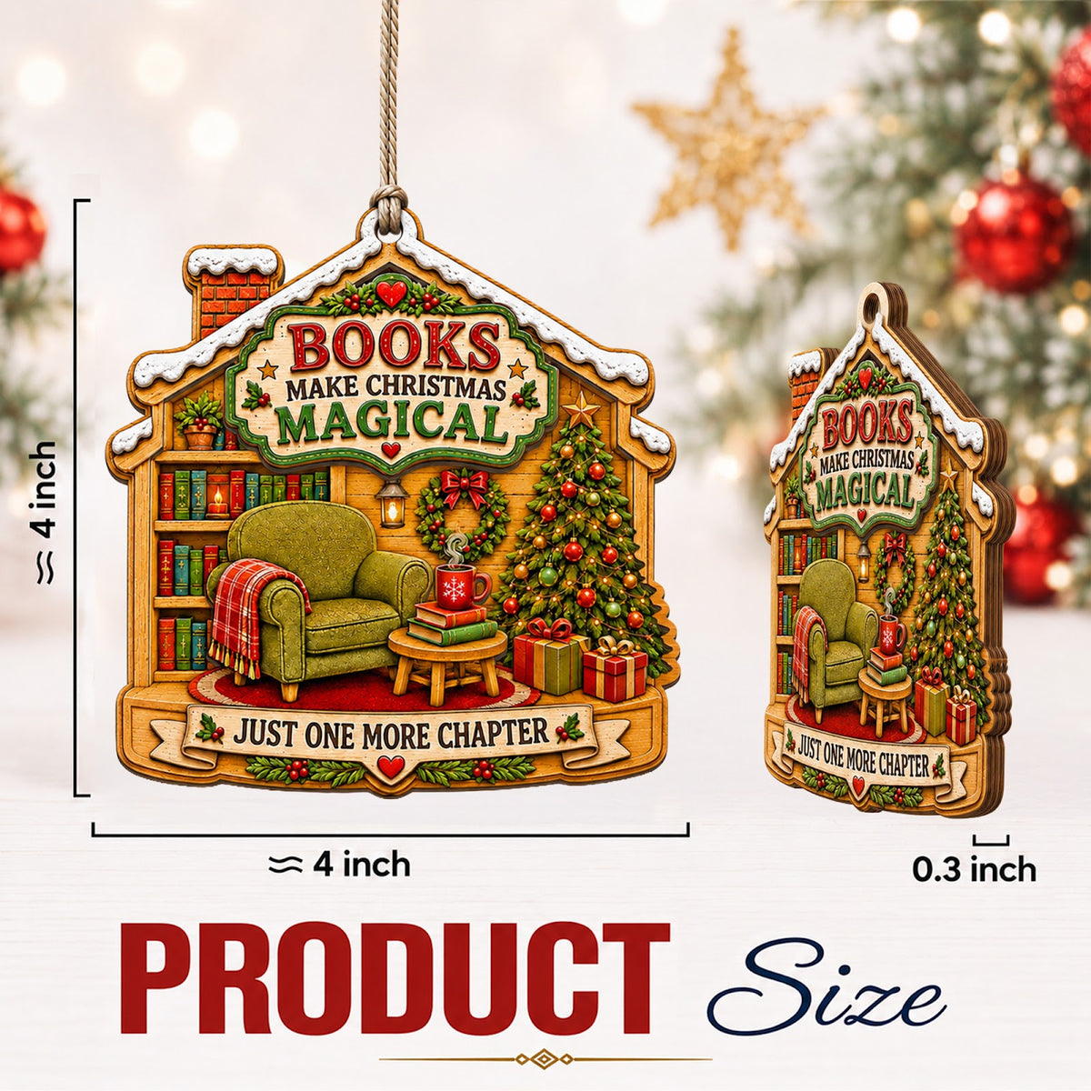 Book Magical Fantasy Dragon Art Christmas Ornament, Fantasy Magic Keepsake, Wood Ornament