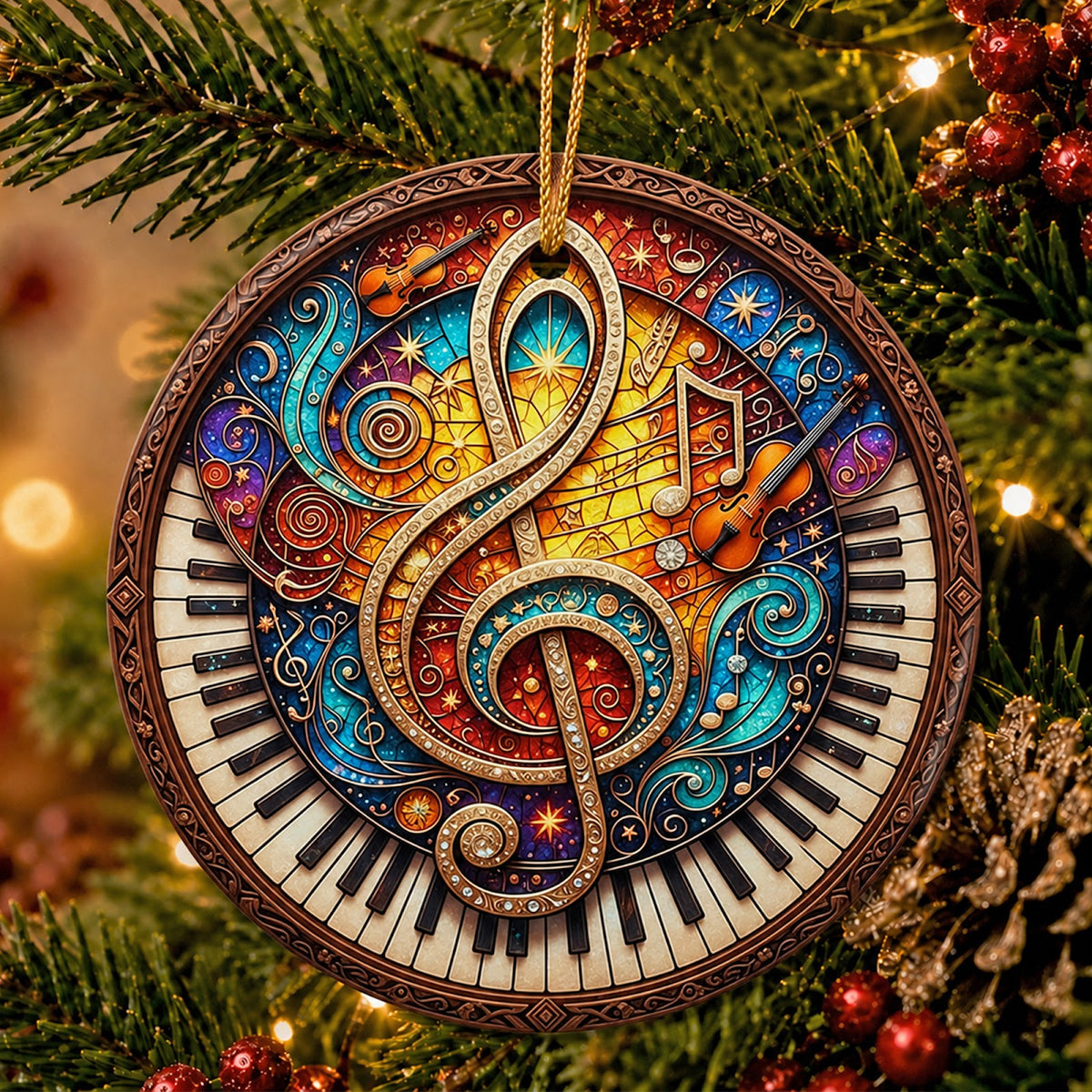 Music Christmas Ornament, Treble Clef Piano Teacher Gift, Ceramic Hanging Tree Decoration