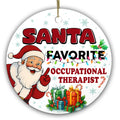 Santa Leaning In and Pointing Beside a Strand of Bulb Lights. Ceramic Keepsake for Occupational Therapists.