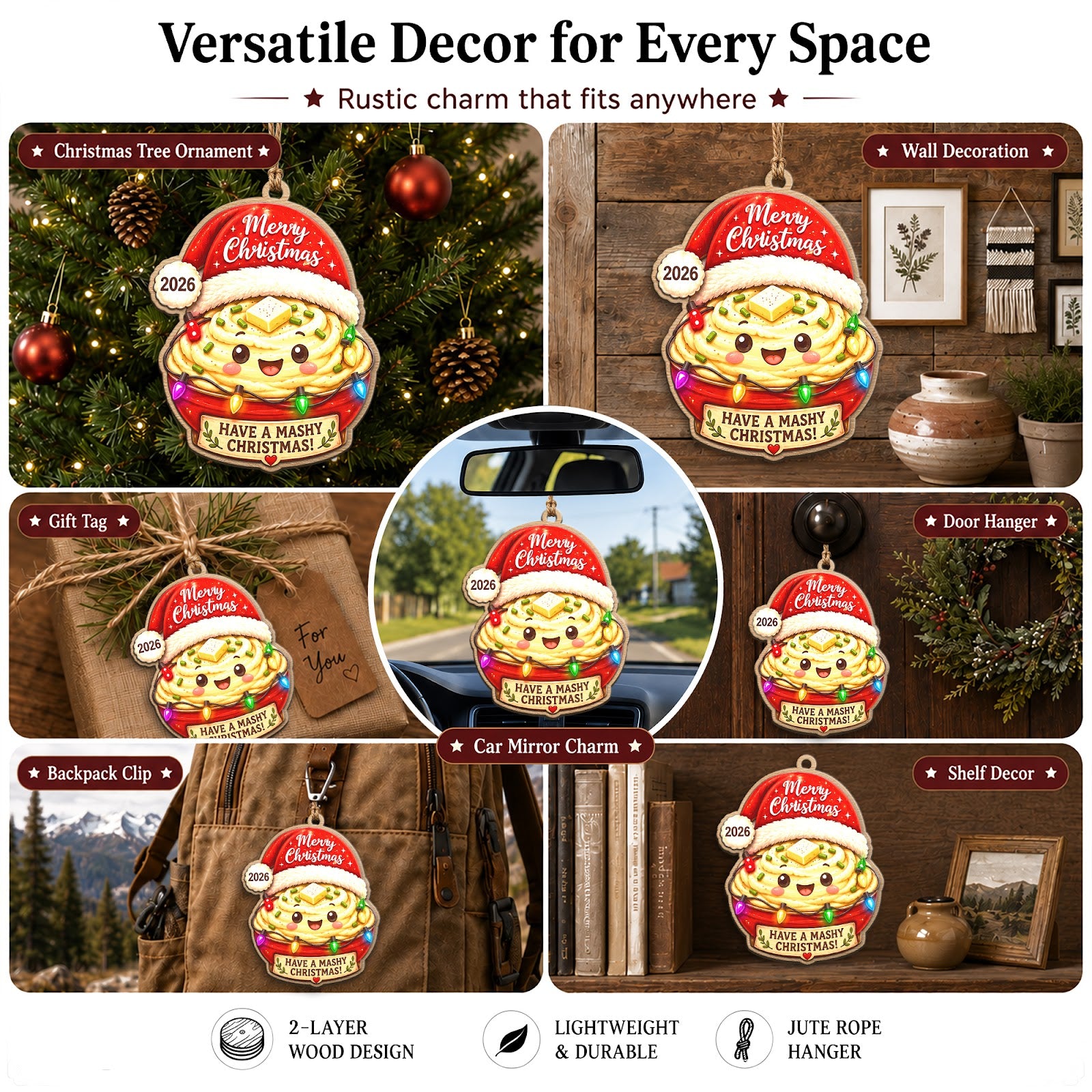 Mashed Potato Wood Christmas Ornament