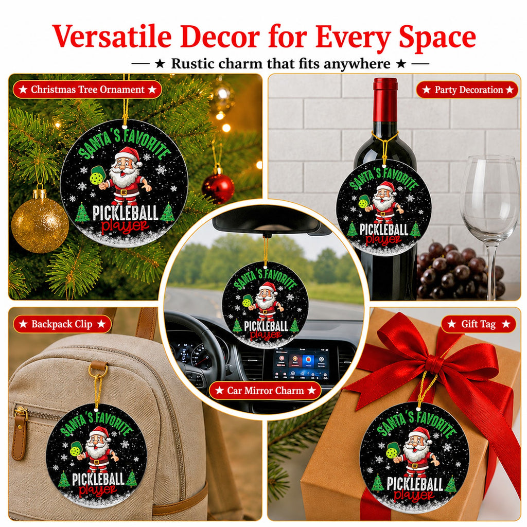 Pickleball Christmas Ornament, Santas Favorite Player, Ceramic Hanging Tree Decoration