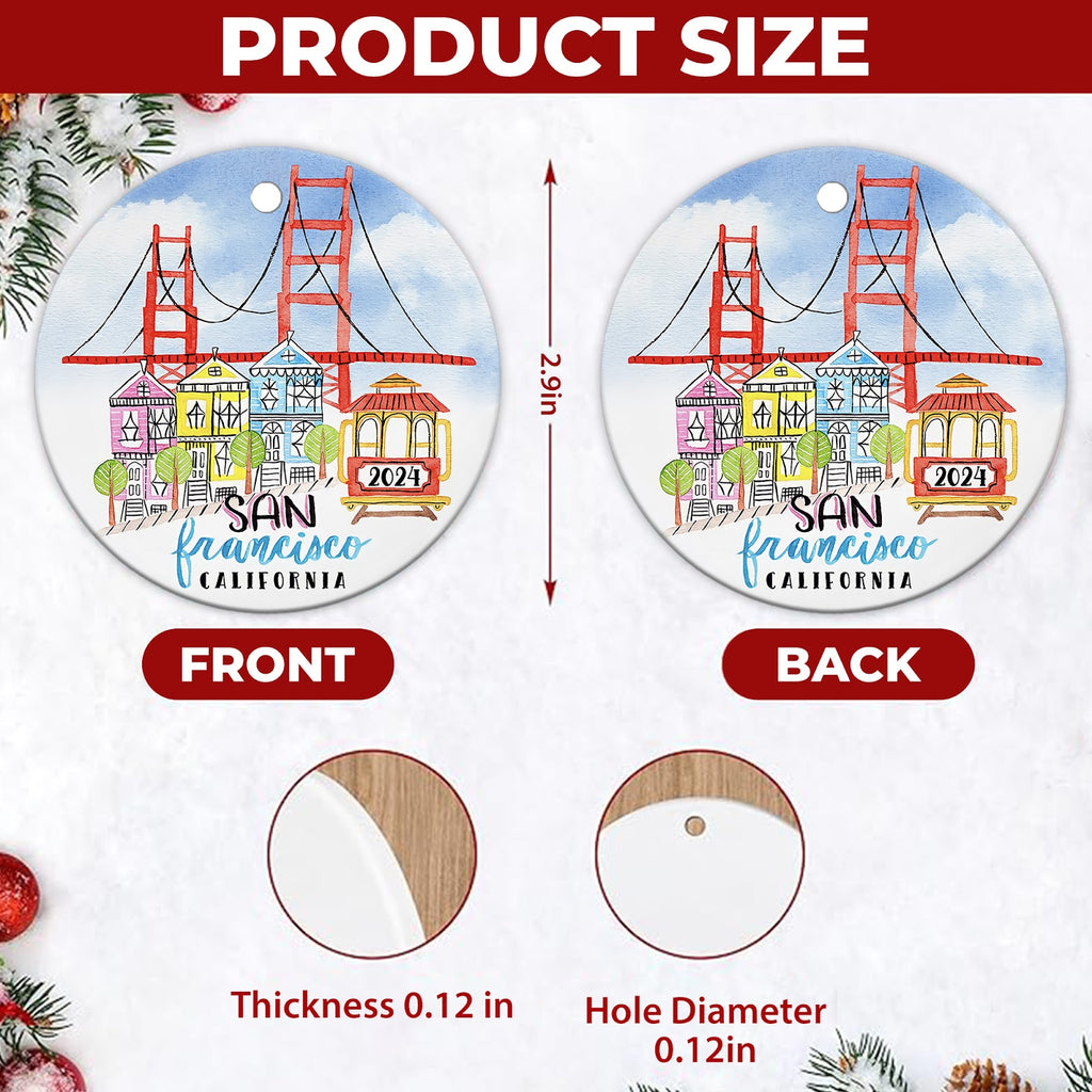 San Francisco Christmas Ornament, California Souvenir, Ceramic Hanging Tree Decoration