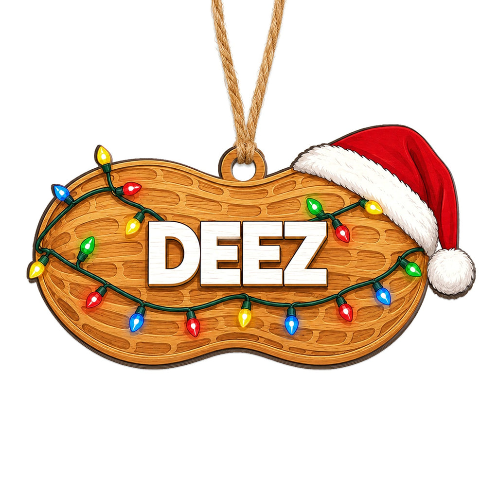 Peanut Shaped Ornament With A Santa Hat And Christmas Lights. Cheeky Novelty Gift For White Elephant Exchanges.