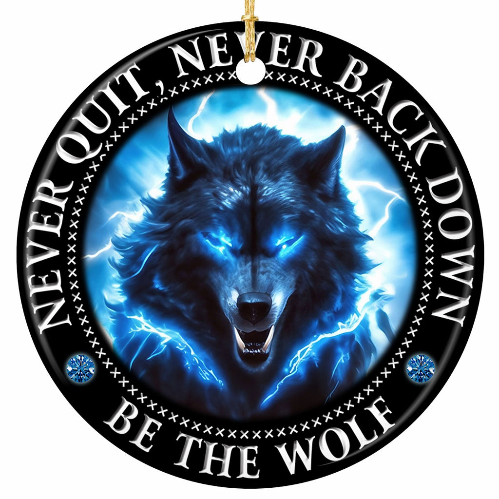 Snarling Wolf and Blue Lightning on Black. Motivational Ceramic Keepsake for Gym, Hunting and Hustle Fans.