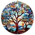 Mosaic Tree in Blue, Orange and Gold Spreading Across Rolling Hills. Ceramic Keepsake for Family Heritage.