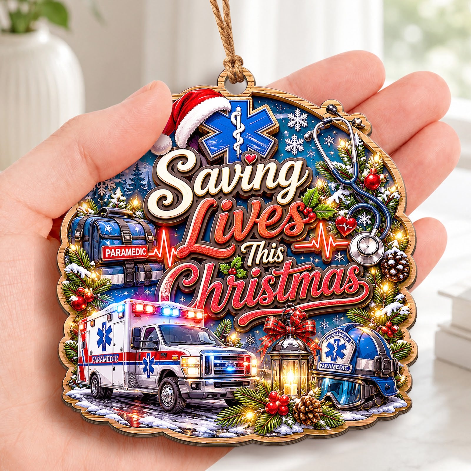 Paramedic Wood Christmas Ornament